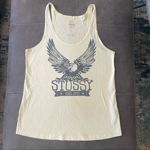 STUSSY white global roots eagle tank top